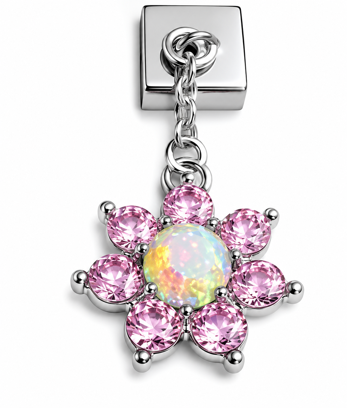 Pink Crystal Flower Italian Anklet Charm