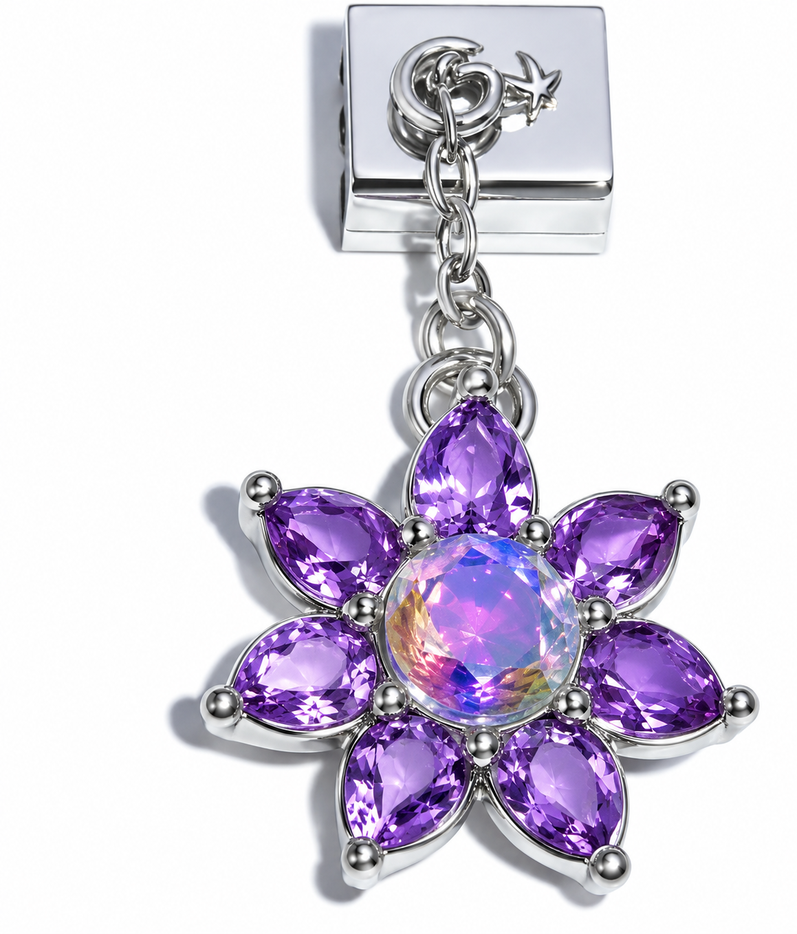 Purple Crystal Flower Italian Anklet Charm